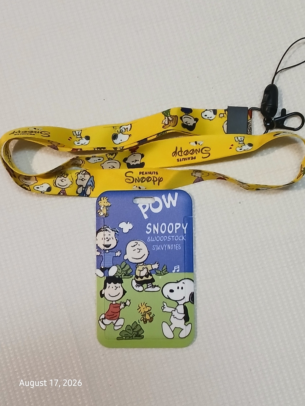 Peanuts -Yellow Lanyard with Blue & Green Snoopy Card Holder. See through window